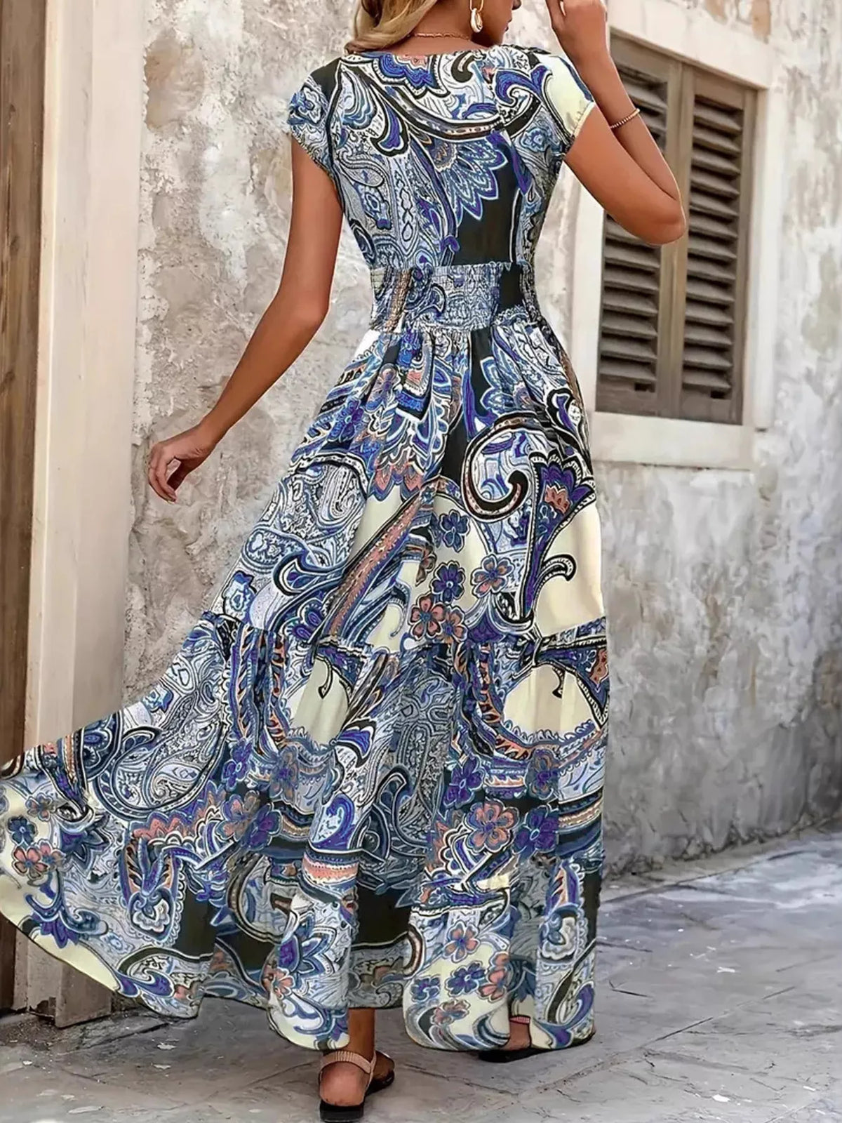 Hazel Blues® | Floral V-Neck Cap Sleeve Maxi Dress