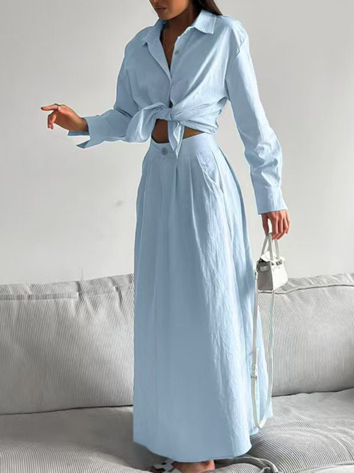 Hazel Blues® |  Tie-Front Shirt and Maxi Skirt Set