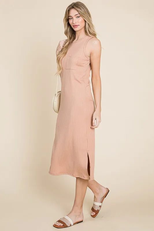 Hazel Blues® |  BOMBOM Ribbed Knit Sleeveless Midi Dress