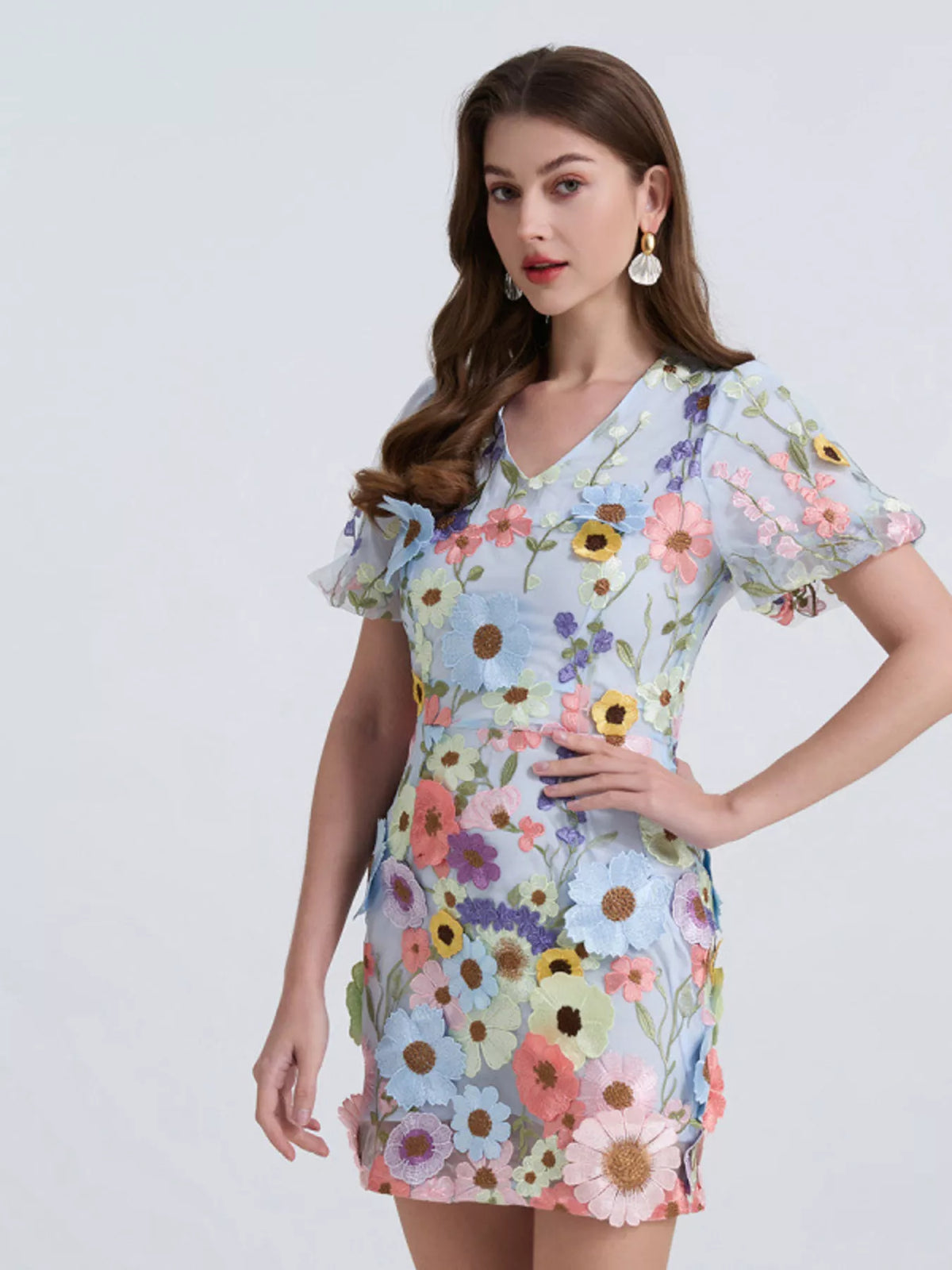 Hazel Blues® |  Floral Puff Sleeve Mini Dress