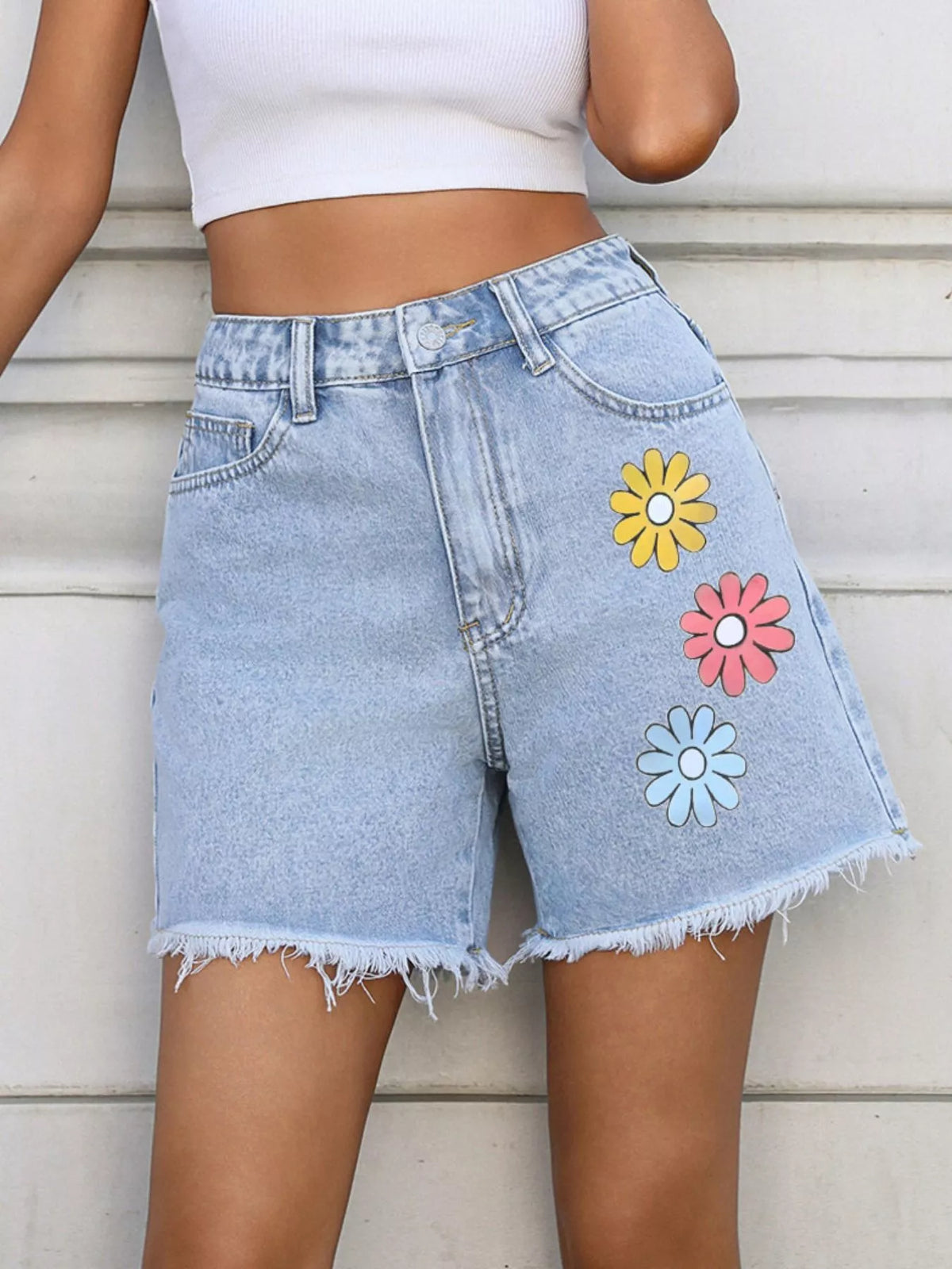 Hazel Blues® |  Daisy Frayed Hem Denim Shorts