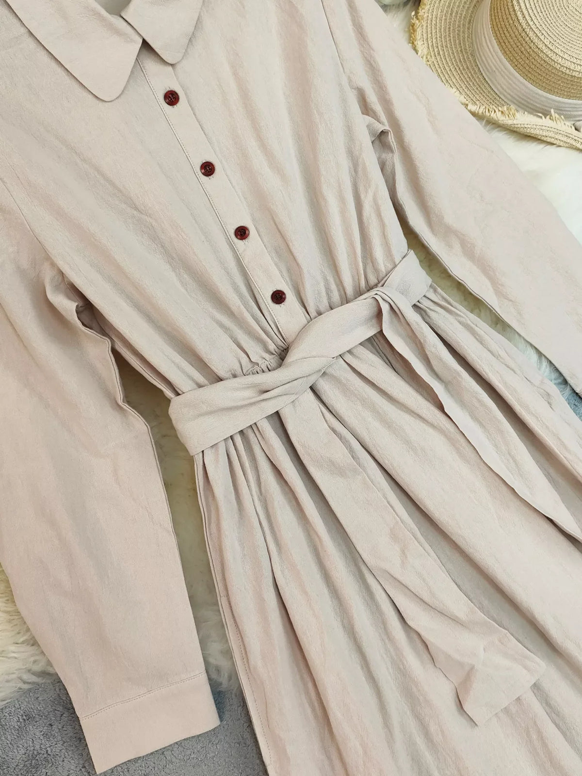 Hazel Blues® |  Tie Waist Long Sleeve Ruffled Hem Dress