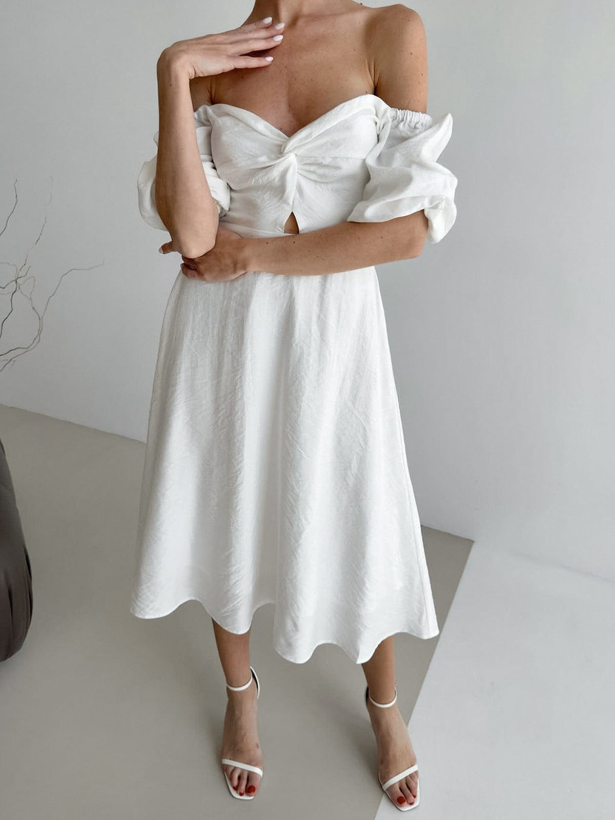 Hazel Blues® |  Twisted Front Puff Sleeve Midi Dress