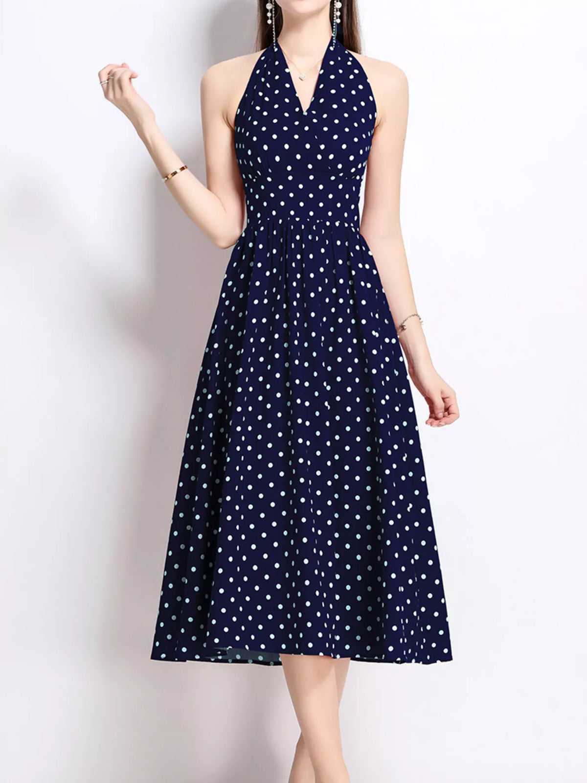 Hazel Blues® |  Polka Dot Halter Neck Midi Dress