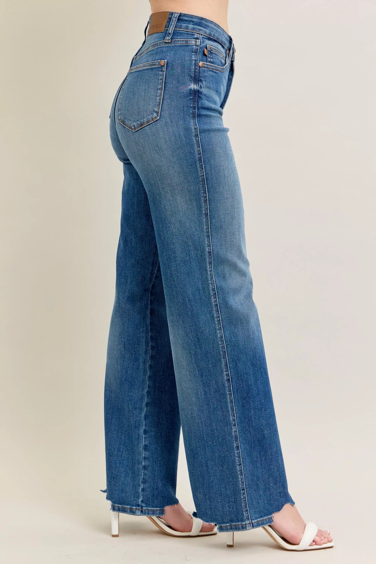 Hazel Blues® | Judy Blue High Waist Tummy Control Chew Hem Destroy Wide Jeans