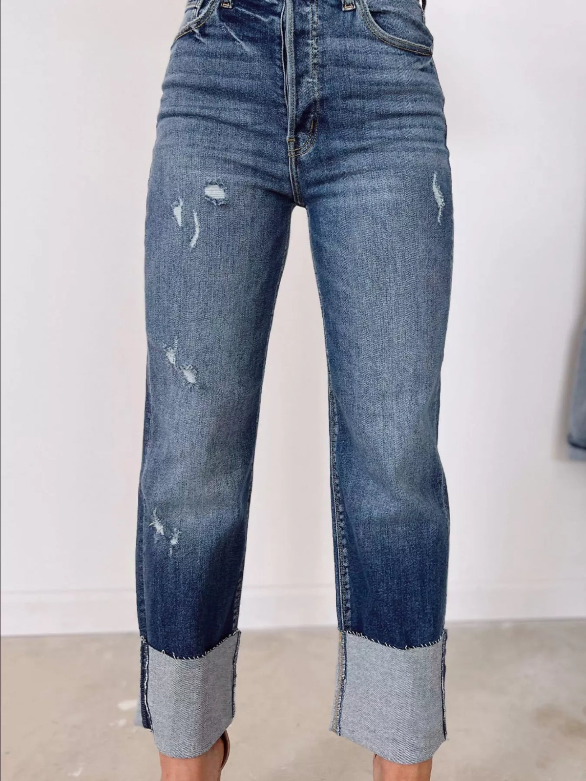 Hazel Blues® |  High Waist Distressed Straight Leg Jeans