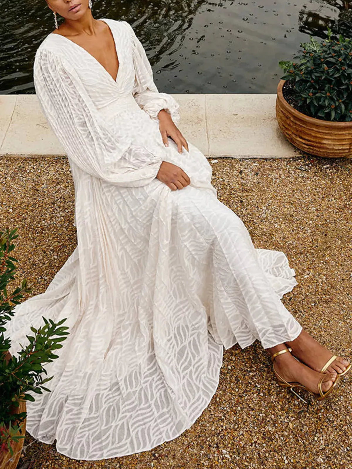 Hazel Blues® |  V-Neck Long Sleeve Maxi Dress