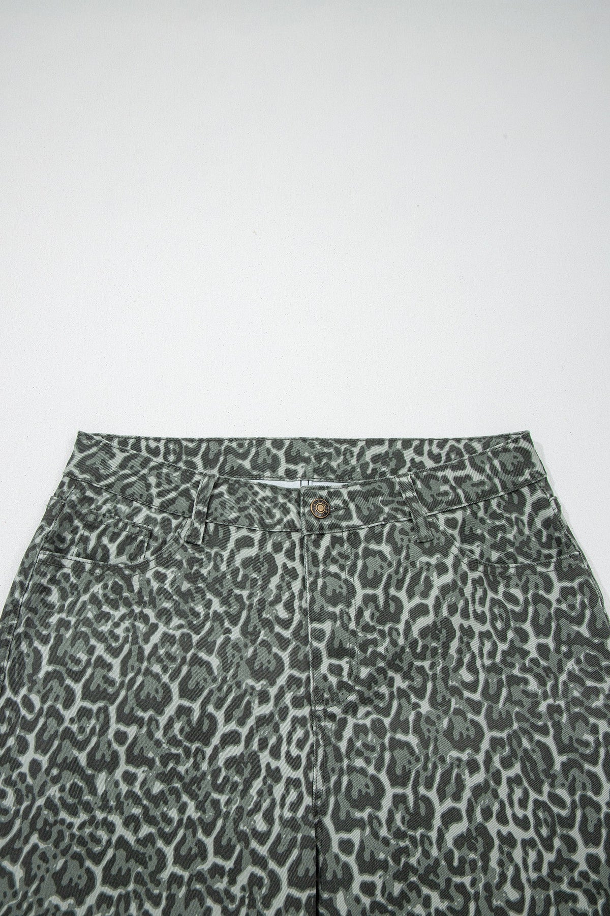 Hazel Blues® |  Gray Leopard Frayed Edge Wide Leg High Waist Jeans