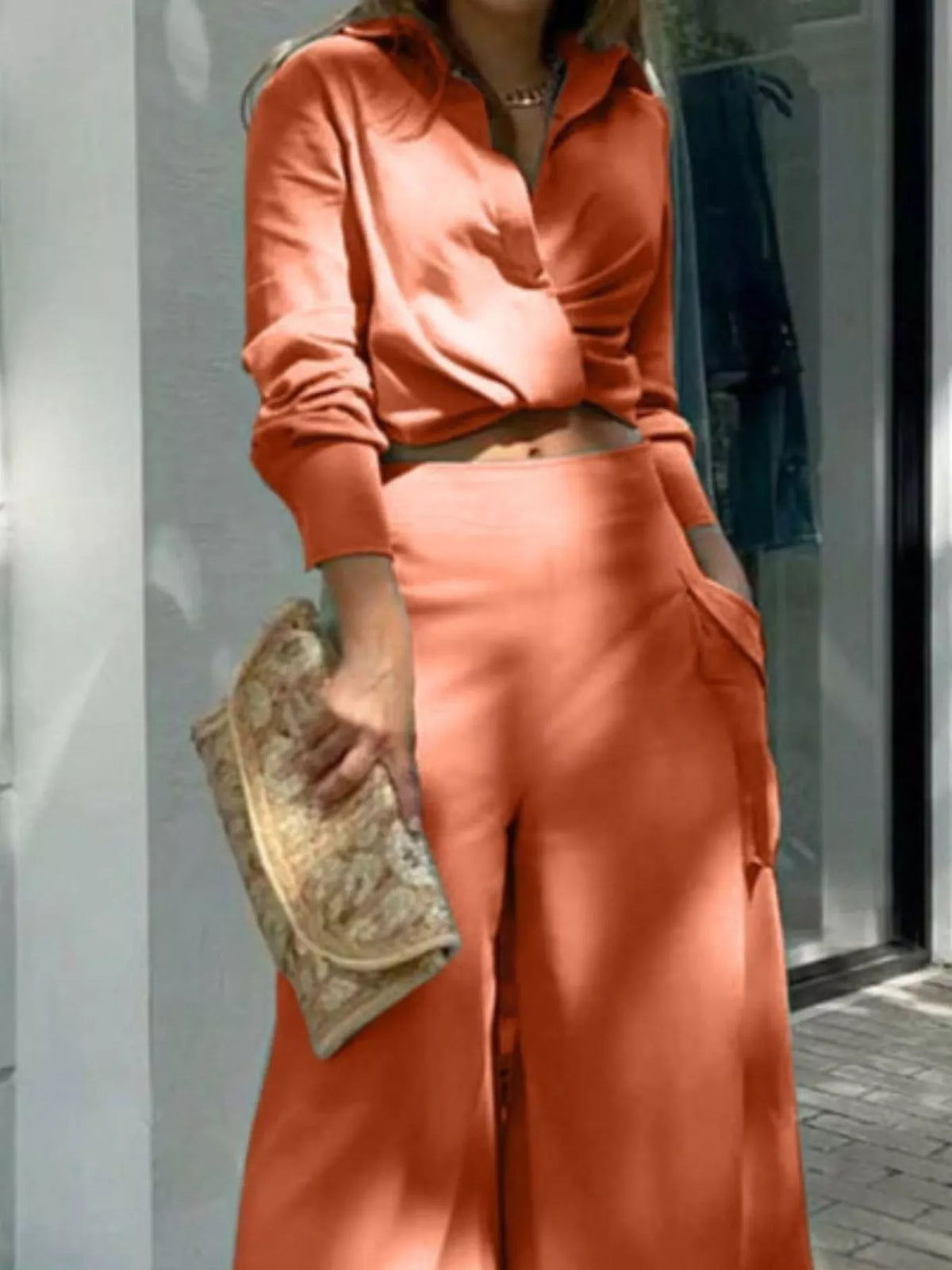 Hazel Blues® |  Long Sleeve Shirt and Wide Leg Pants Set