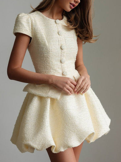 Hazel Blues® |  Button Up Short Sleeve Top and Bubble Hem Skirt Set