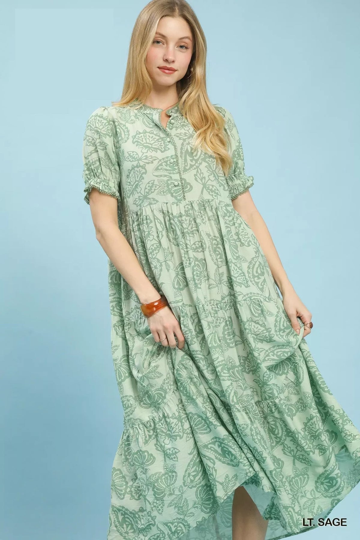 Hazel Blues® |  Umgee Paisley Print Tiered Midi Dress