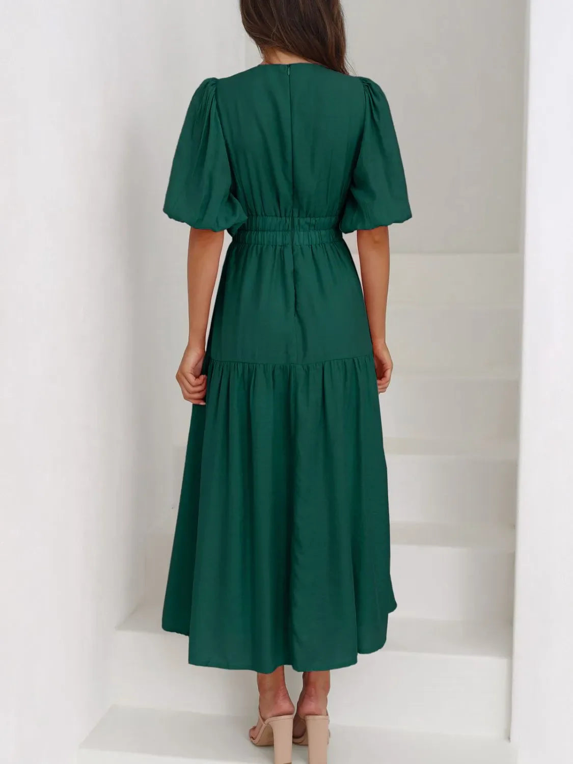 Hazel Blues® |  V-Neck Puff Sleeve Midi Dress