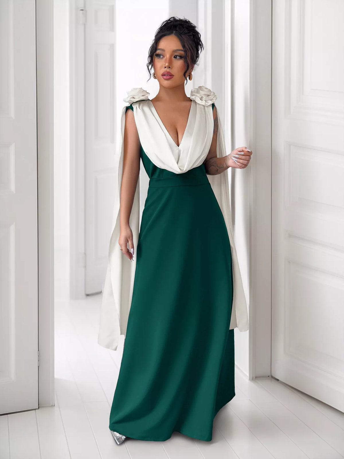 Hazel Blues® |  Floral Applique Two Tone Maxi Dress