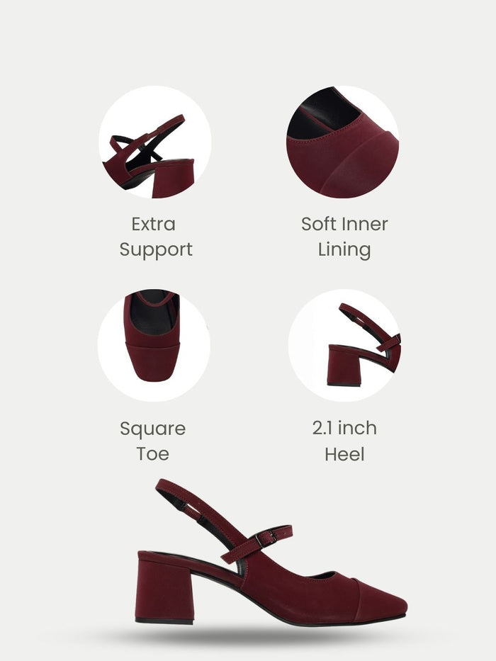 Elin Maroon Block Heels