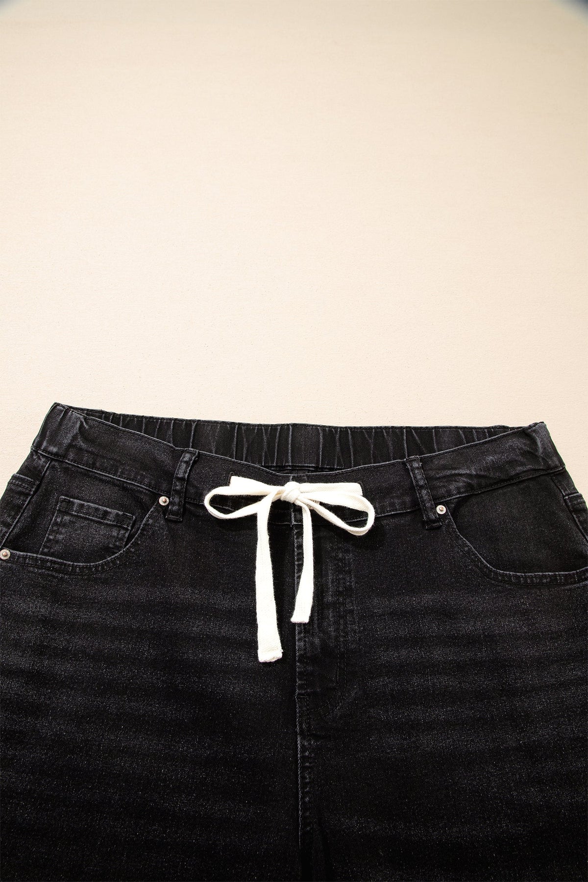 Hazel Blues® | Blue Acid Wash Contrast Lace-up Jeans