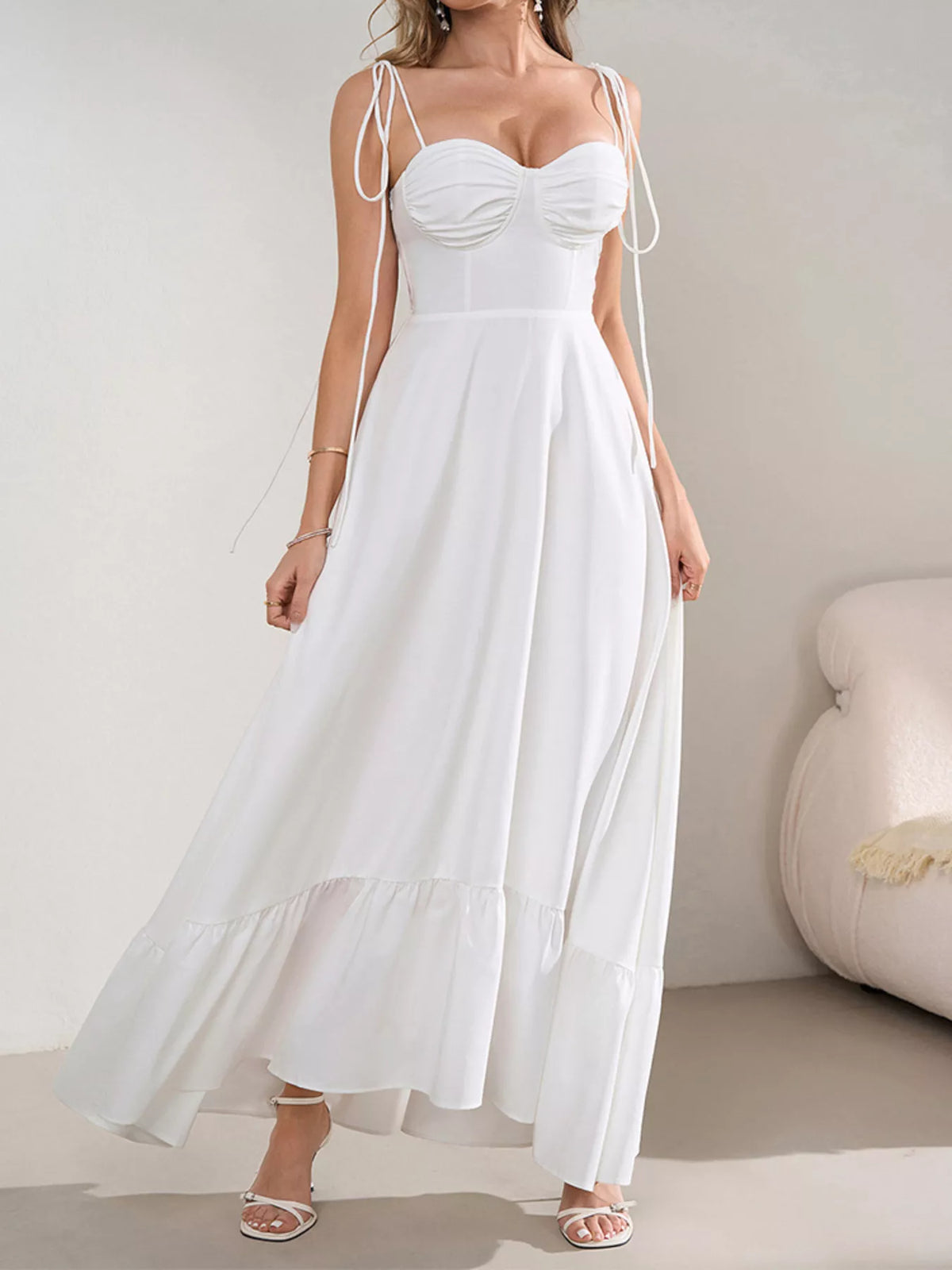 Hazel Blues® |  Sweetheart Neck Tie-Strap Ruffle Hem Maxi Dress