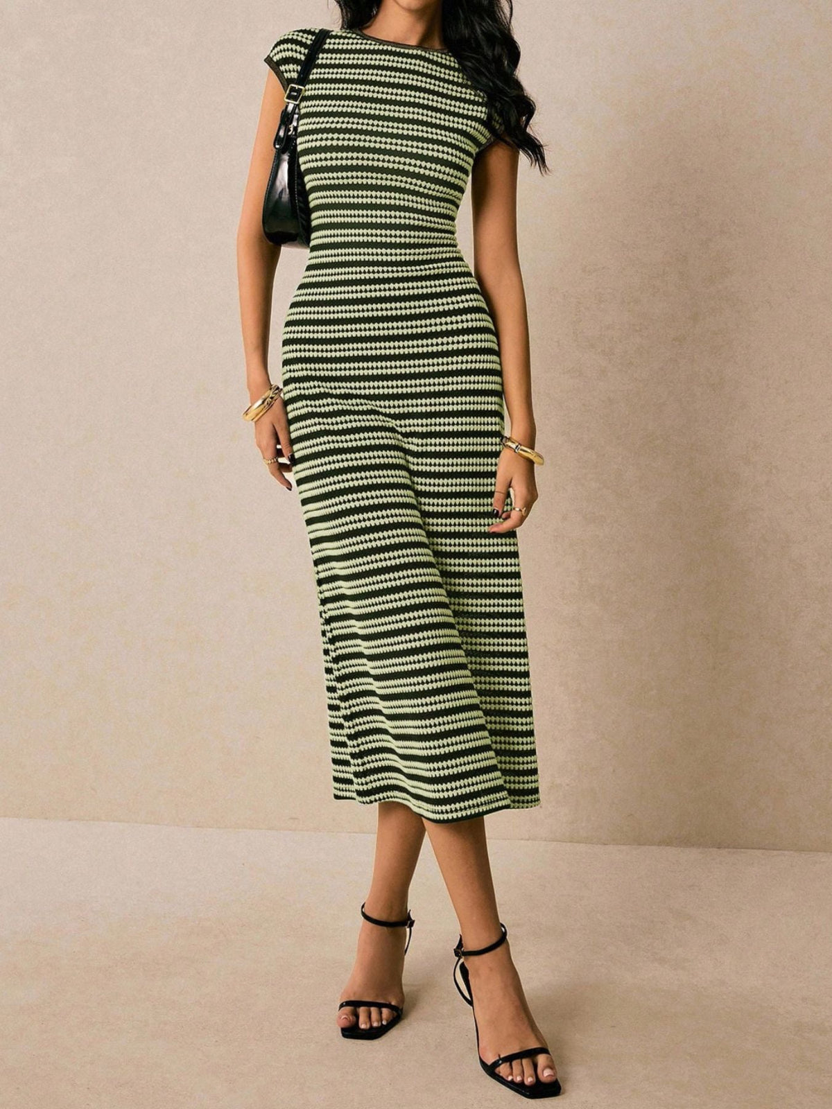 Hazel Blues® |  Striped Cap Sleeve Bodycon Midi Dress
