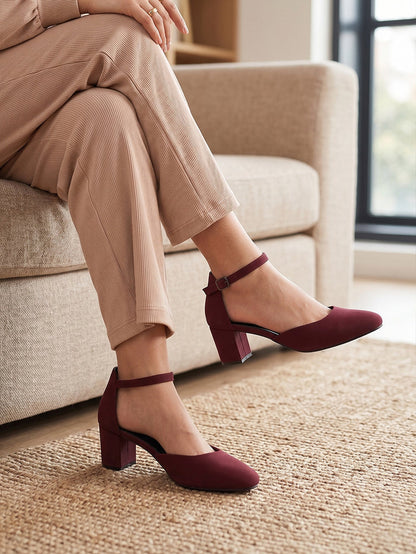 Fiora Maroon Block Heels