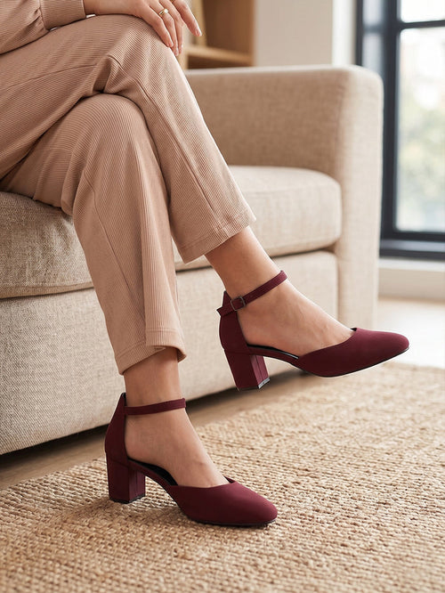 Fiora Maroon Block Heels