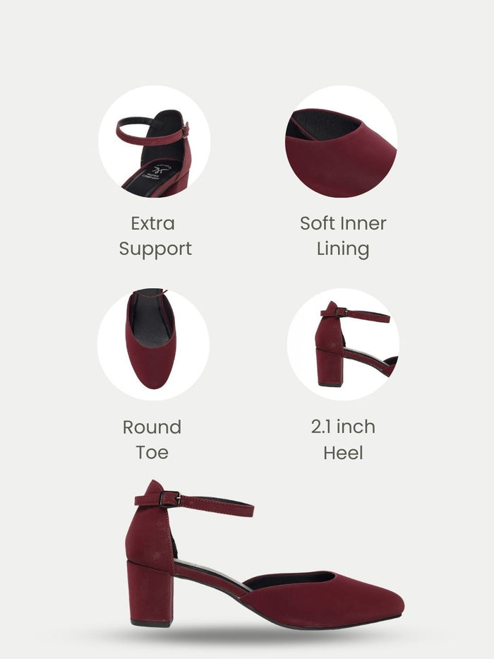 Fiora Maroon Block Heels