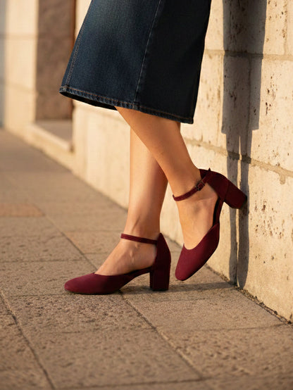 Fiora Maroon Block Heels