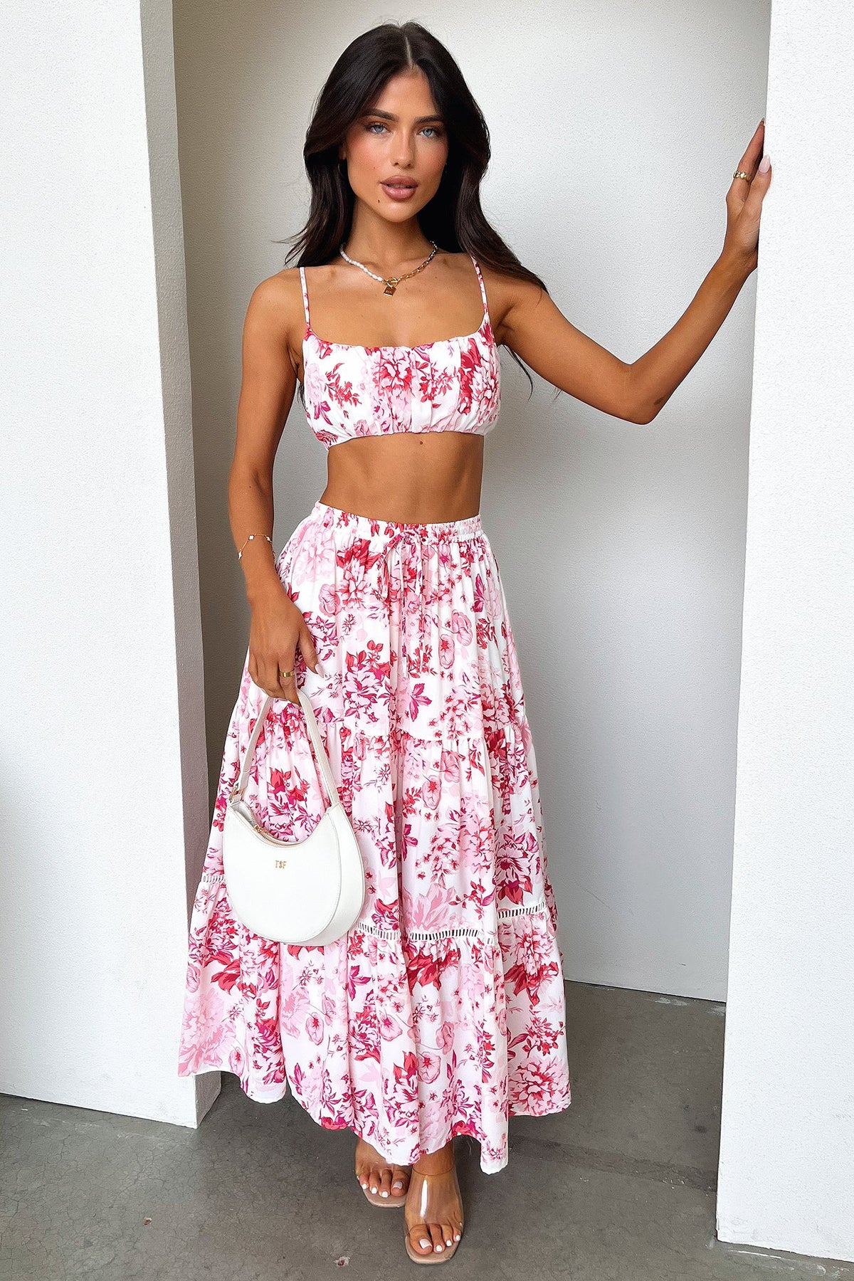 Kei Maxi Skirt - Pink / Red Floral