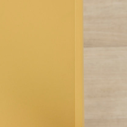Kip Counter Stool - Yellow close-up of the mustard finish beside light timber flooring