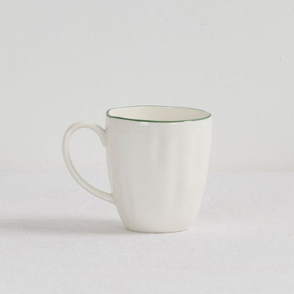 Lotus Mug - White/Green, white dinnerware mug with a fine green rim and curved handle