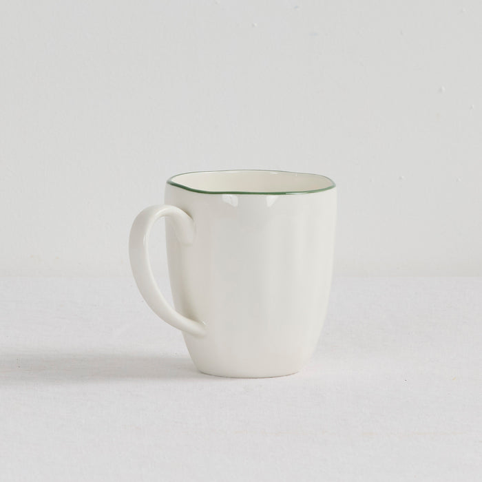 Lotus Mug - White/Green, white dinnerware mug with a delicate green rim and curved handle