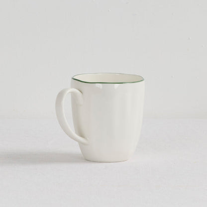 Lotus Mug - White/Green, white dinnerware mug with a delicate green rim and curved handle