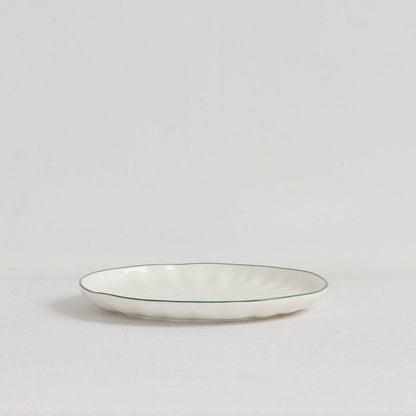 Lotus Side Plate - White/Green, white dinnerware side plate with fluted detailing and a fine green rim