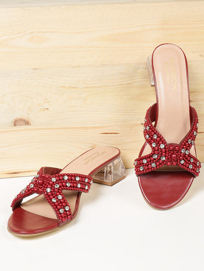 Milla Maroon Block Heels
