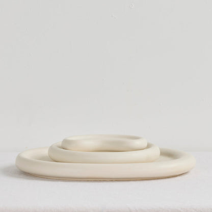 Pebble Medium Tray - Bone, softly raised organic bone-coloured tray styled with two smaller sculptural trays