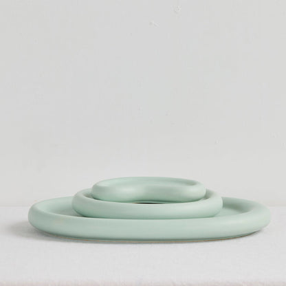 Pebble Small Tray - Sage, small organic tray nested with coordinating sage green trays