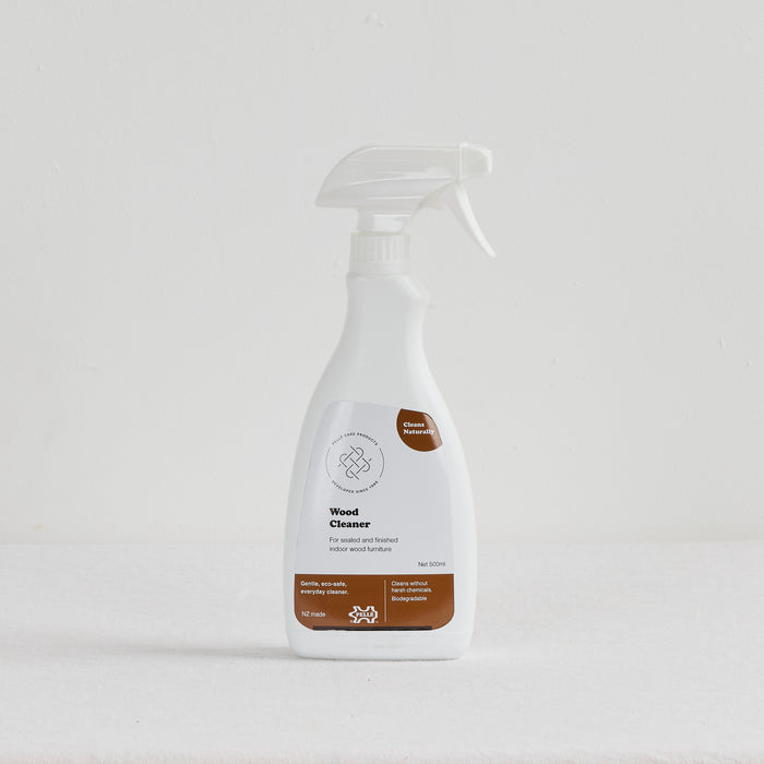 Pelle Wood Cleaner - 500ml biodegradable furniture care spray for finished indoor wood surfaces in a white trigger bottle
