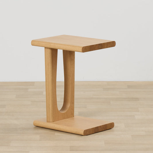 Samson End Table - Oak side table with rounded rectangular top, U-shaped timber base and matching platform foot