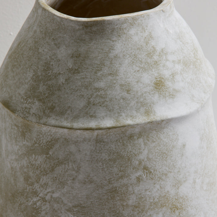Sculptural Large Ornament - Cement close-up of the tiered form and mottled handcrafted cement finish
