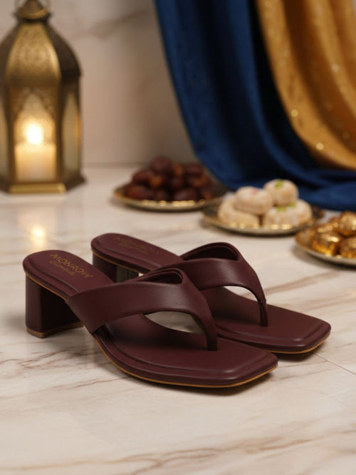 Serena Maroon Block Heels