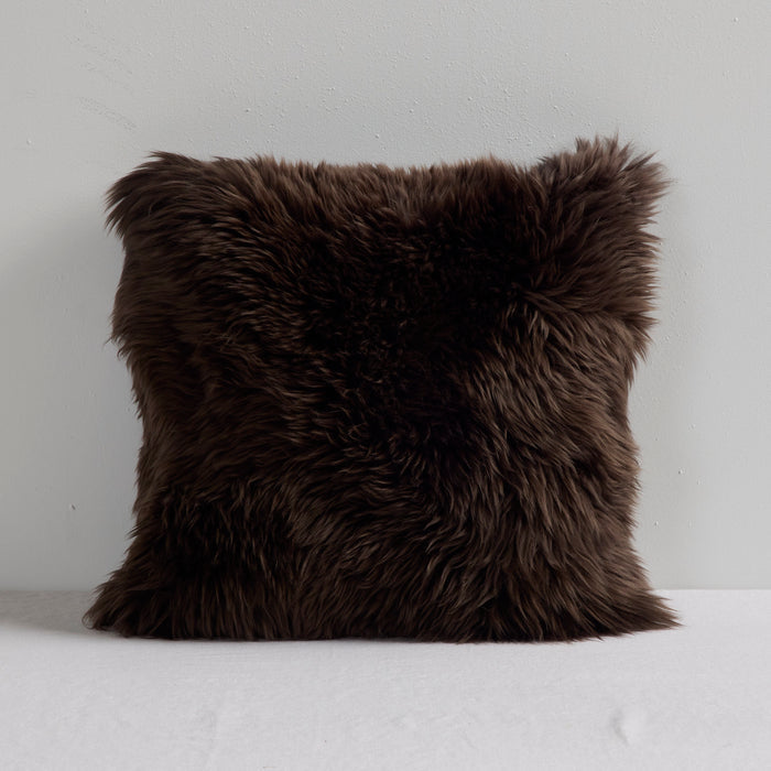 Sheepskin Cushion - 45x45cm - Chocolate square New Zealand sheepskin cushion with rich brown long-pile texture