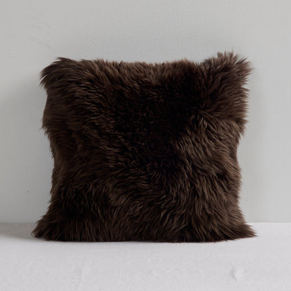 Sheepskin Cushion - 45x45cm - Chocolate square New Zealand sheepskin cushion with rich brown long-pile texture