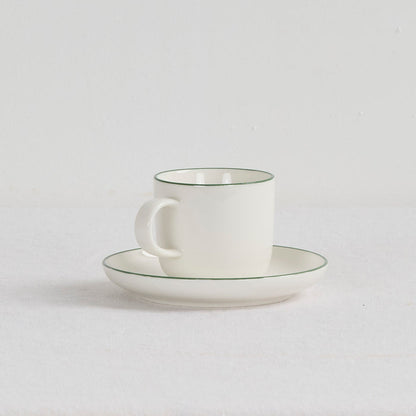 Soma Espresso Cup and Saucer - White/green, white dinnerware cup and saucer with fine green rim detailing