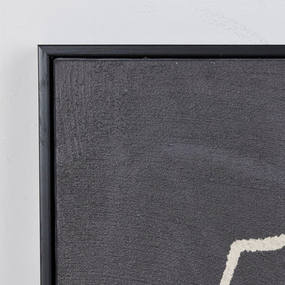Close-up of a textured gray wall with a black frame.