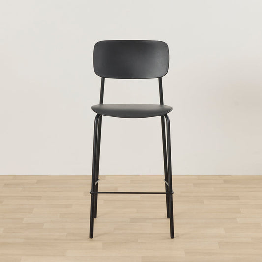 Vincent Counter Stool - Black, minimalist black counter stool with curved backrest, padded seat and slim metal frame.