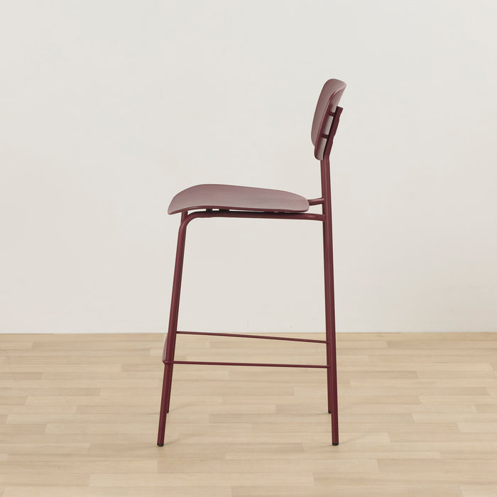 Vincent Counter Stool - Wine, minimalist wine-coloured counter stool with a slim metal frame, upholstered seat and footrest.
