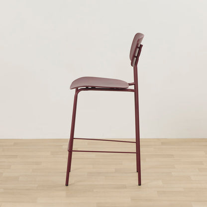 Vincent Counter Stool - Wine, minimalist wine-coloured counter stool with a slim metal frame, upholstered seat and footrest.