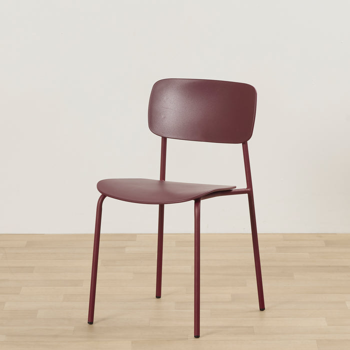 Vincent Dining Chair - Wine, sleek wine-coloured plastic dining chair with a curved backrest and slim metal legs.