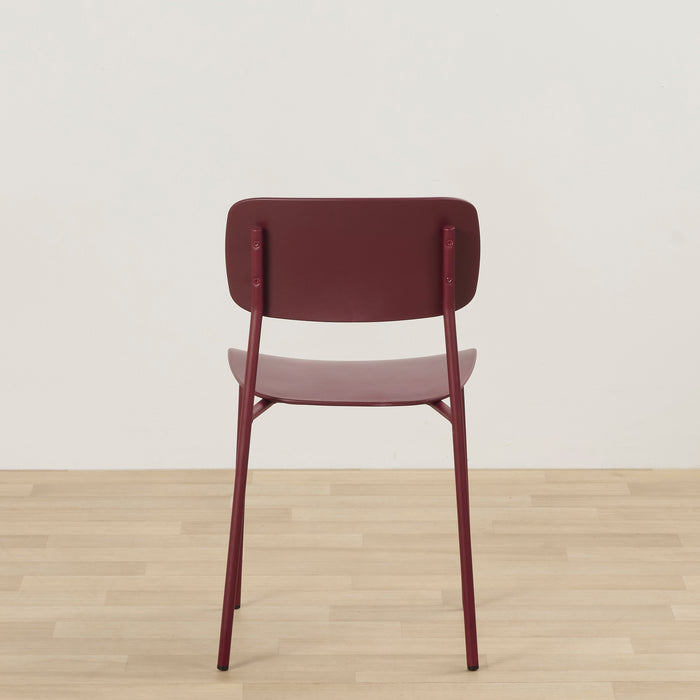 Vincent Dining Chair - Wine, rear view of wine-coloured plastic dining chair with curved backrest and slender legs.