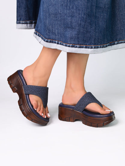 Vulan Navy Blue Indira Wedge Heels