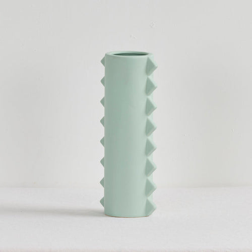Zig Tall Vase - Sage, tall sage green ceramic vase with sculptural zig zag edge detailing and a matte finish