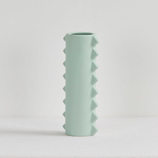 Zig Tall Vase - Sage, tall sage green ceramic vase with sculptural zig zag edge detailing and a matte finish